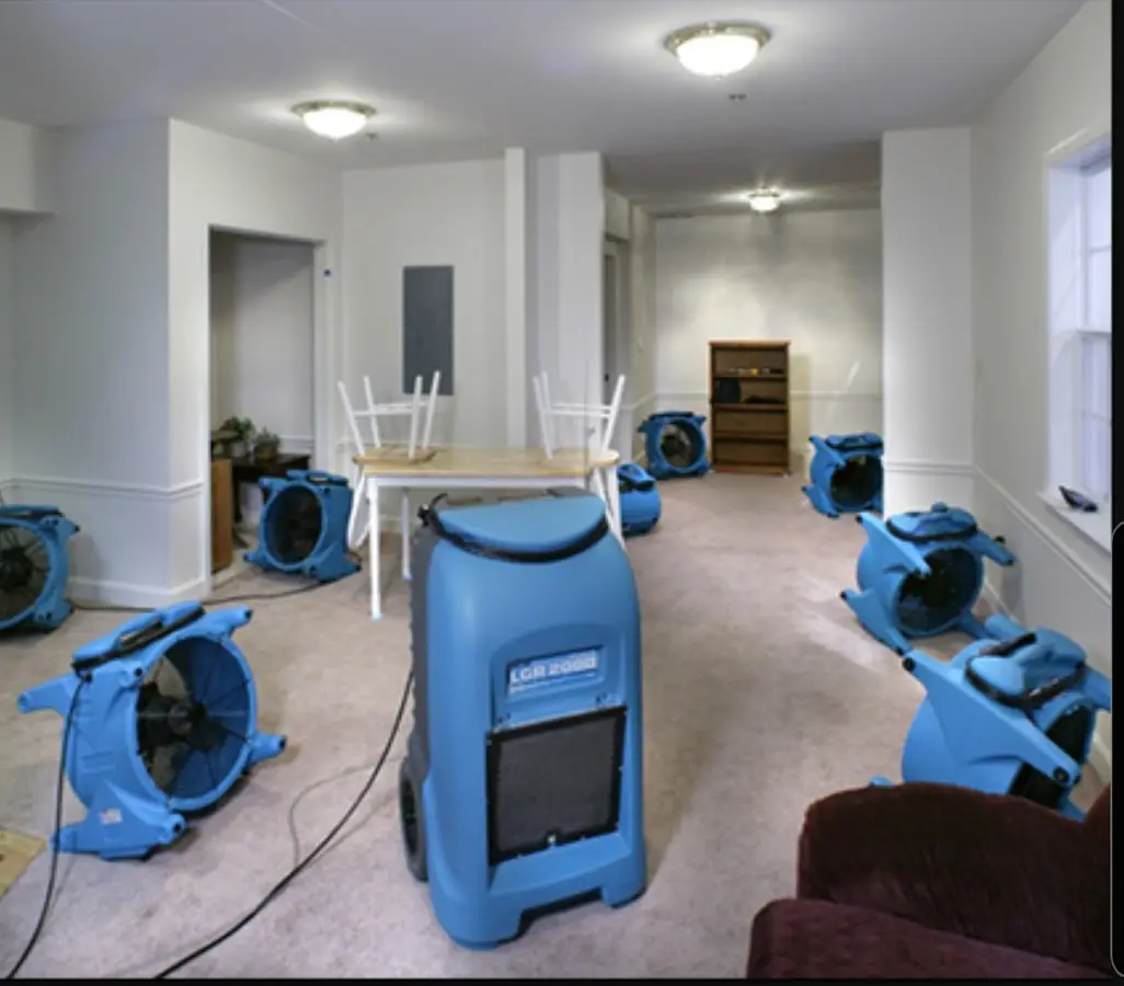 Air movers and dehumidifier setup for Water Extraction & Removal in Webster
