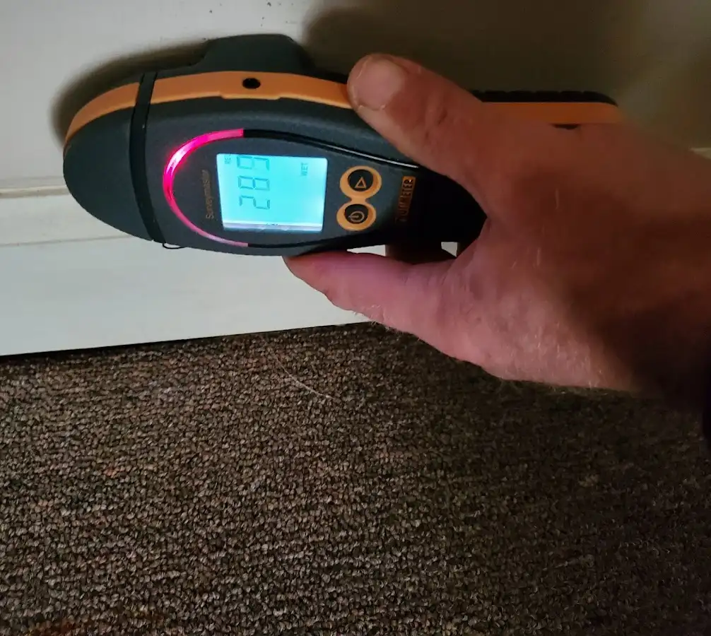 Moisture detection at baseboard during Storm Damage Restoration in Webster